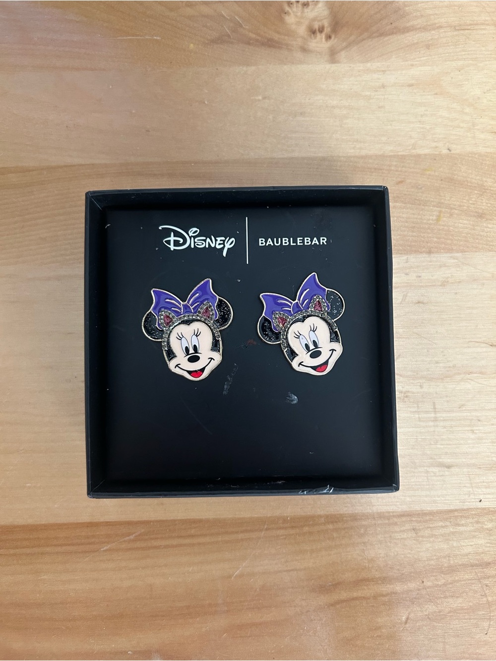 NIB Disney BaubleBar Minnie Mouse Cat Costume Purple Bow Halloween Stud Earrings
